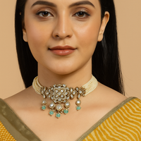 Mint Beaded Real Polki Kundan Choker
