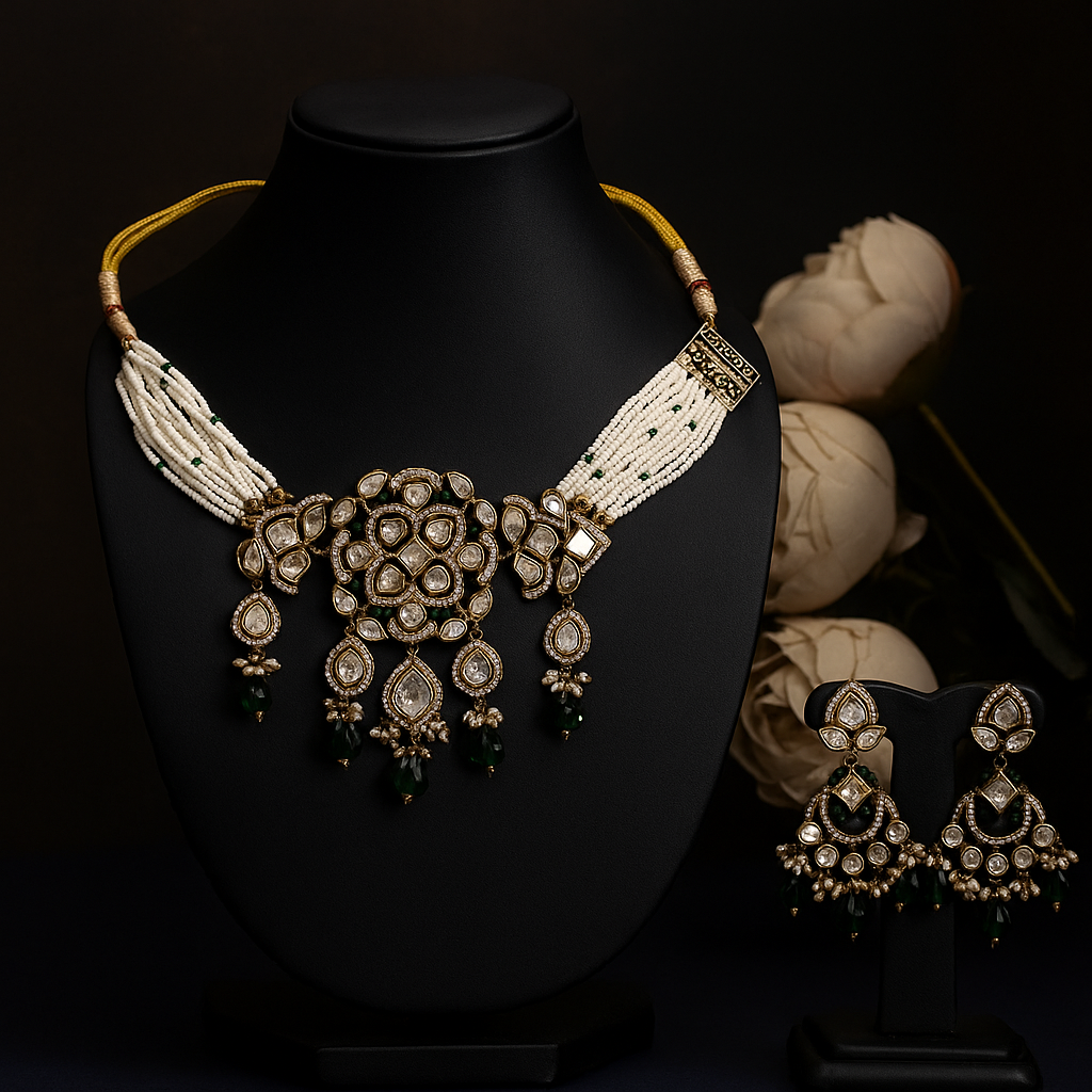 Green Beaded Real Polki Kundan Choker
