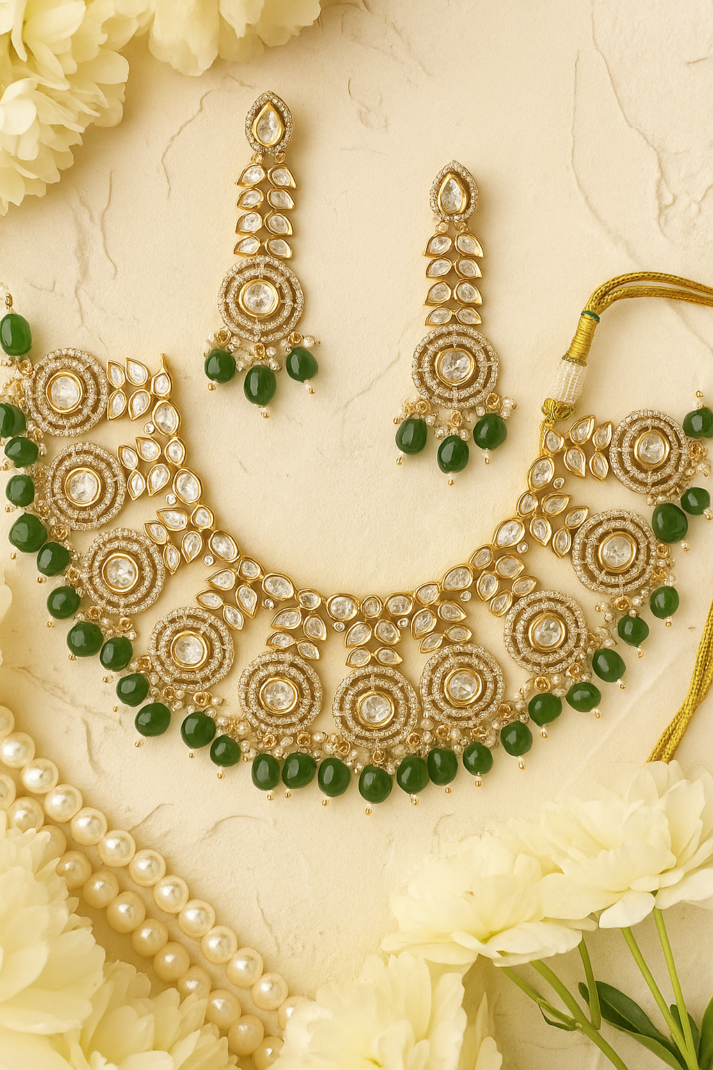 Luxury Real Polki Kundan Bridal Necklace Set with Earrings