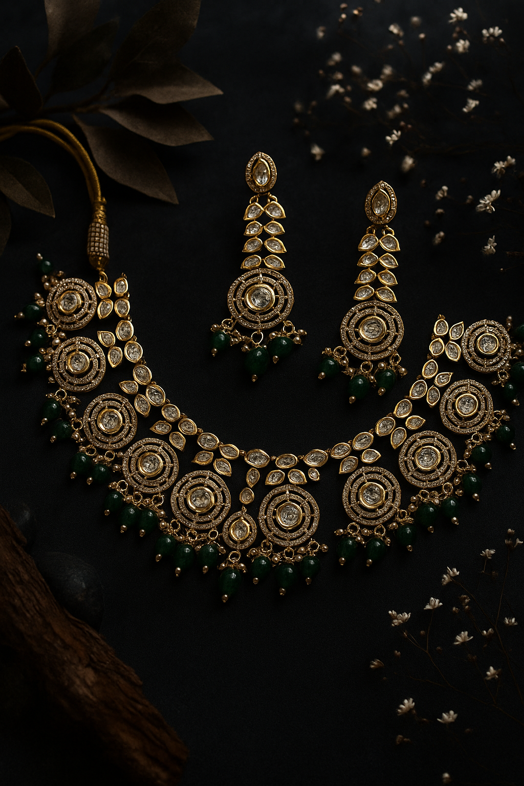 Luxury Real Polki Kundan Bridal Necklace Set with Earrings