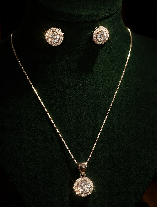 925 Sterling Silver CZ Halo Pendant Necklace