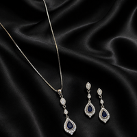 925 Sterling Silver Blue Teardrop Necklace Set
