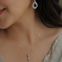 925 Sterling Silver Blue Teardrop Necklace Set