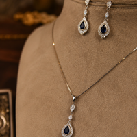925 Sterling Silver Blue Teardrop Necklace Set