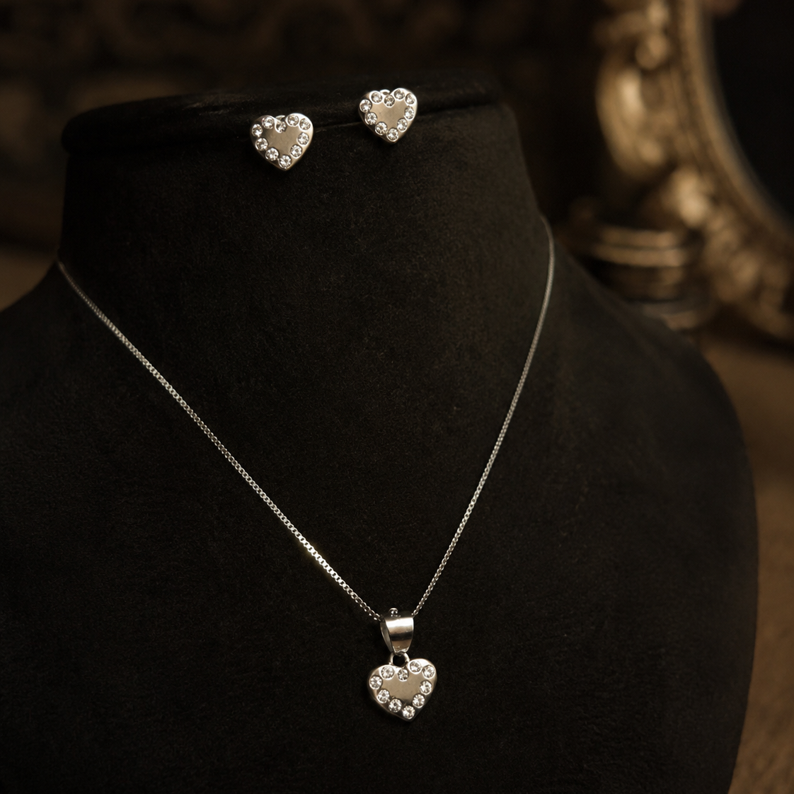 Heart Shape 925 Sliver Sterling Necklace & Earrings Set