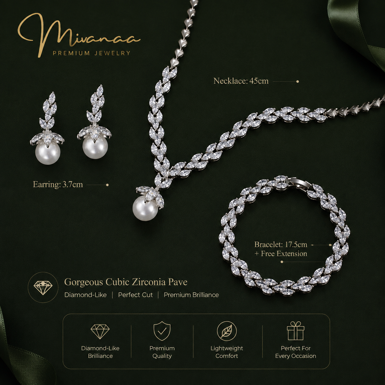 Queen Victorian &nbsp;3 piece CZ Necklace Set with Pearl Drop