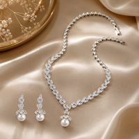 Queen Victorian &nbsp;3 piece CZ Necklace Set with Pearl Drop