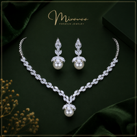 Queen Victorian &nbsp;3 piece CZ Necklace Set with Pearl Drop