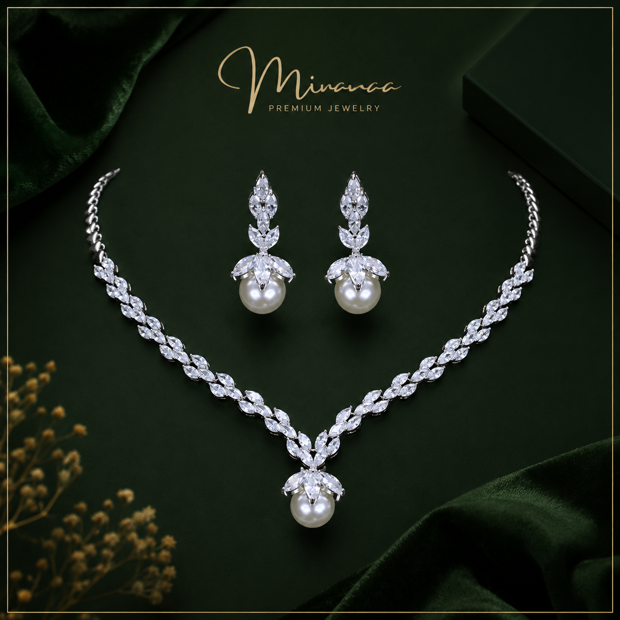 Queen Victorian &nbsp;3 piece CZ Necklace Set with Pearl Drop