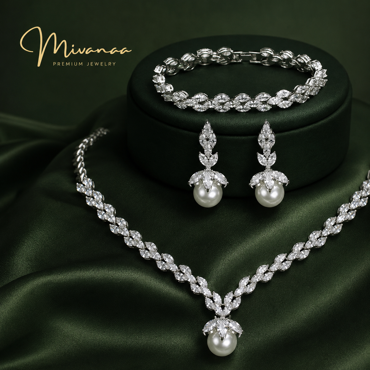 Queen Victorian &nbsp;3 piece CZ Necklace Set with Pearl Drop