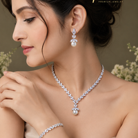 Queen Victorian &nbsp;3 piece CZ Necklace Set with Pearl Drop