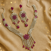 Mivanaa luxury Ruby Red CZ Stone Necklace Set