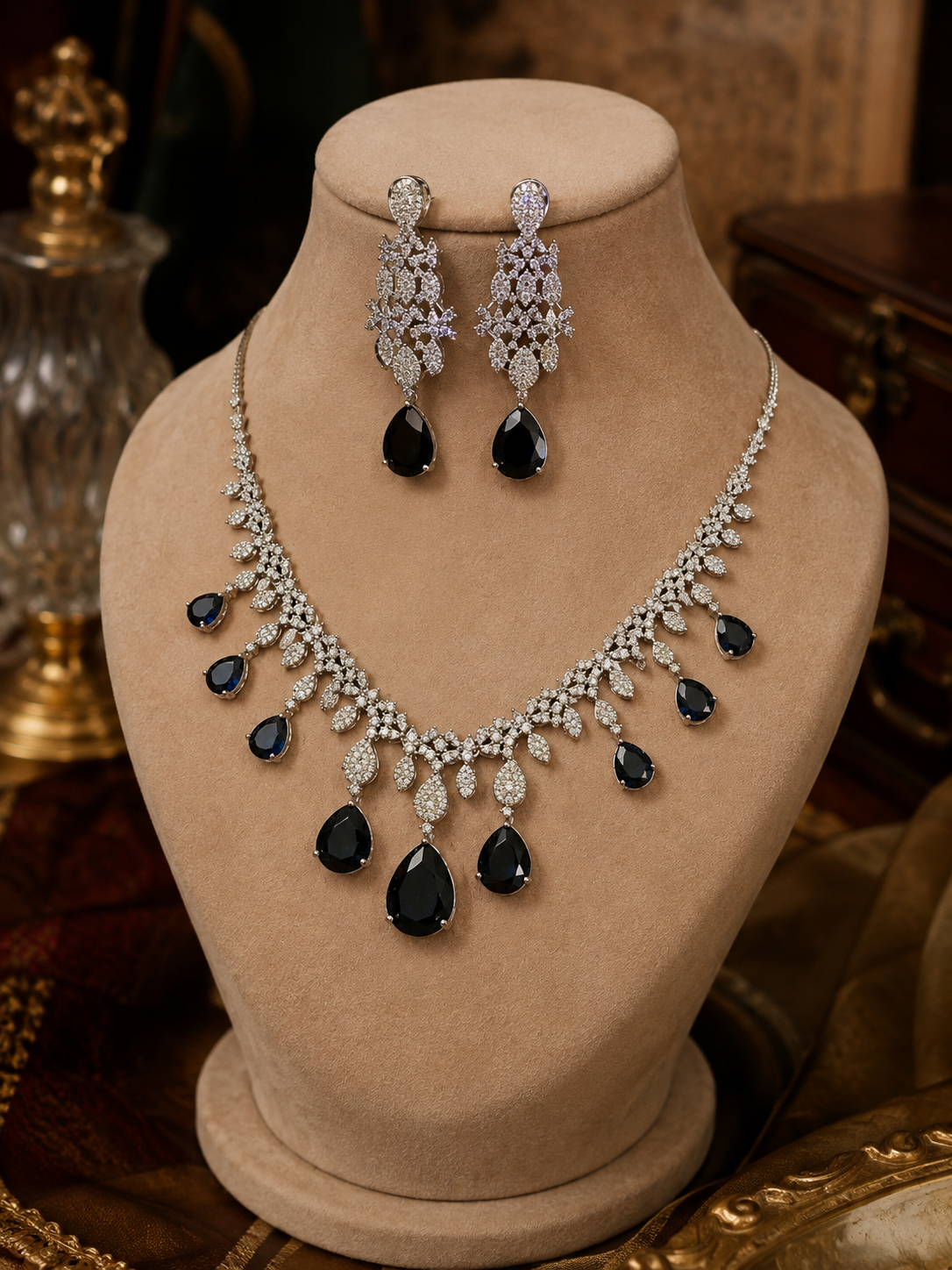 Blue American Diamond Zirconia Necklace Set