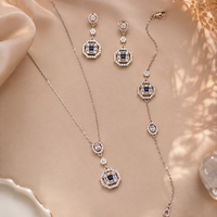 925 Sterling Silver Blue Stone Necklace Set
