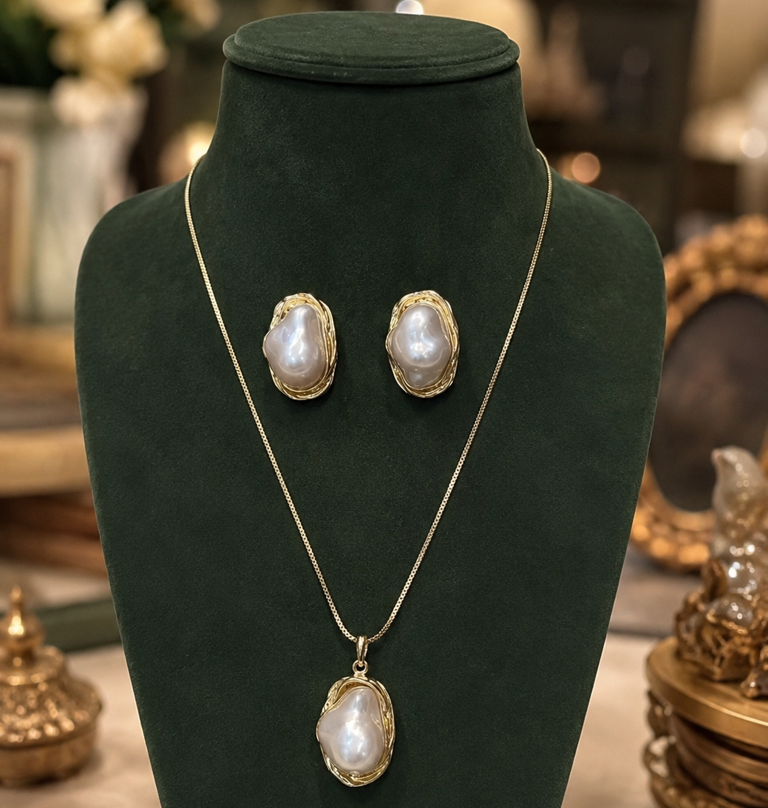 Elegant Irregular Pearl Necklace & Earrings Set