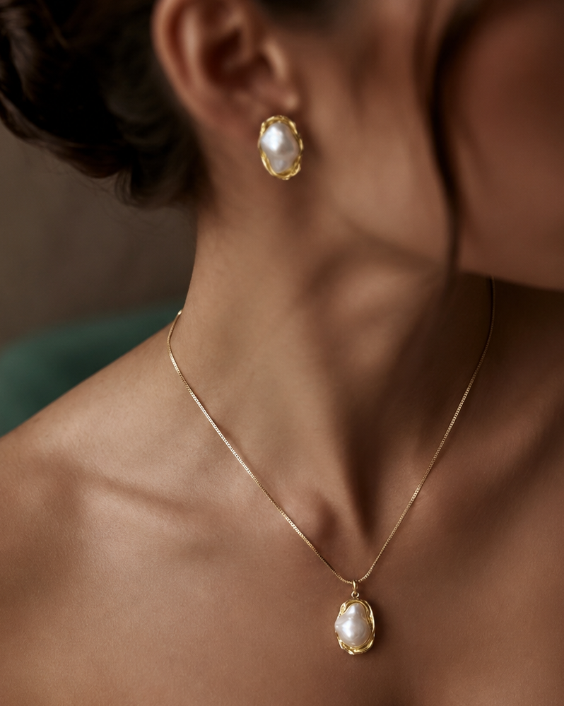 Elegant Irregular Pearl Necklace & Earrings Set