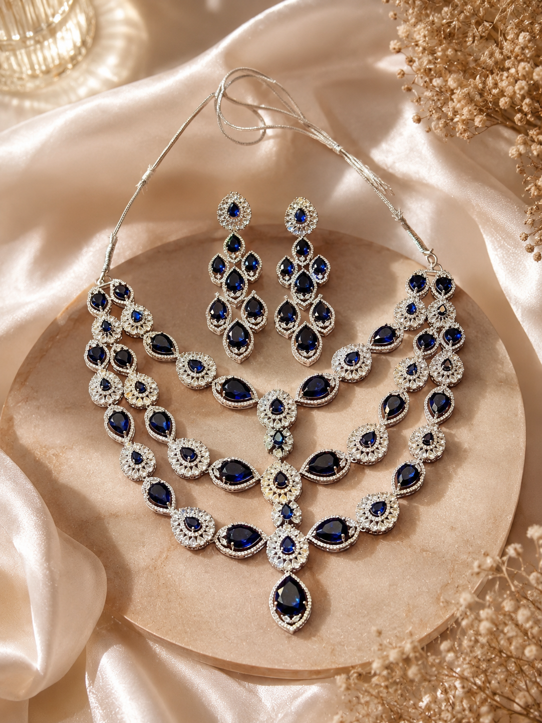 Royal Sapphire American Diamond Necklace Set