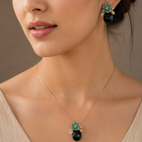 Emerald Bloom Floral Pendant Necklace Set