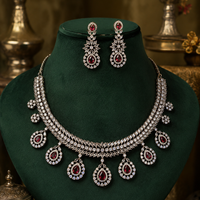 Red Wine American Diamond Necklace Set