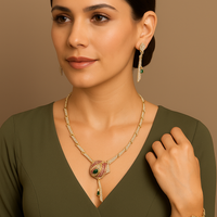 Luxury Ruby & Emerald Peacock-Inspired Diamond Necklace Set with Bracelet