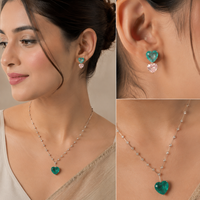 Romantic Blue Ocean Love Heart Pendant Necklace and Earrings Set