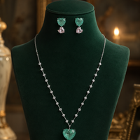 Romantic Blue Ocean Love Heart Pendant Necklace and Earrings Set