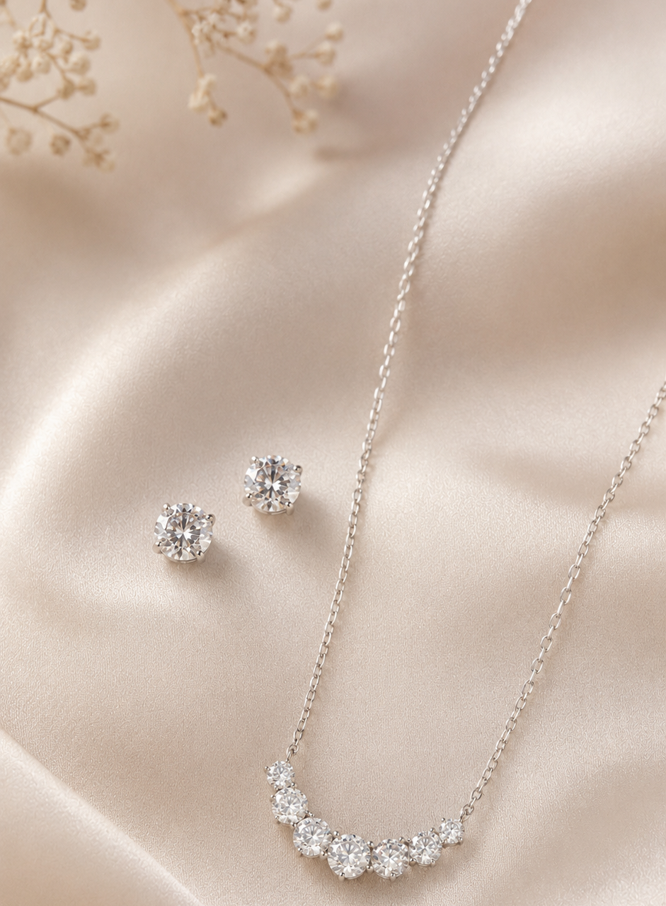 Celestia Sparkle 925 Sterling Silver CZ Pendant Set