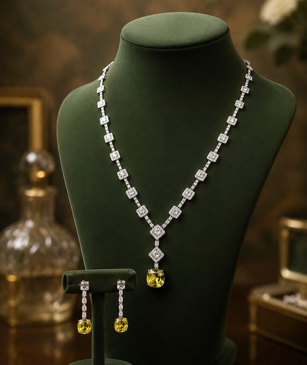 Luxury Yellow Crystal Necklace & Earrings Set