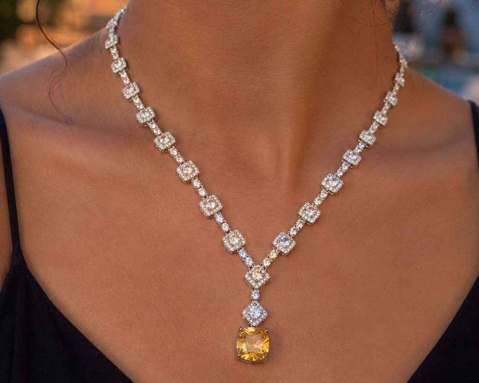 Luxury Yellow Crystal Necklace & Earrings Set