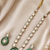 Traditional Kundan Necklace Set with Green Stones for Women