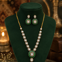 Traditional Kundan Necklace Set with Green Stones for Women