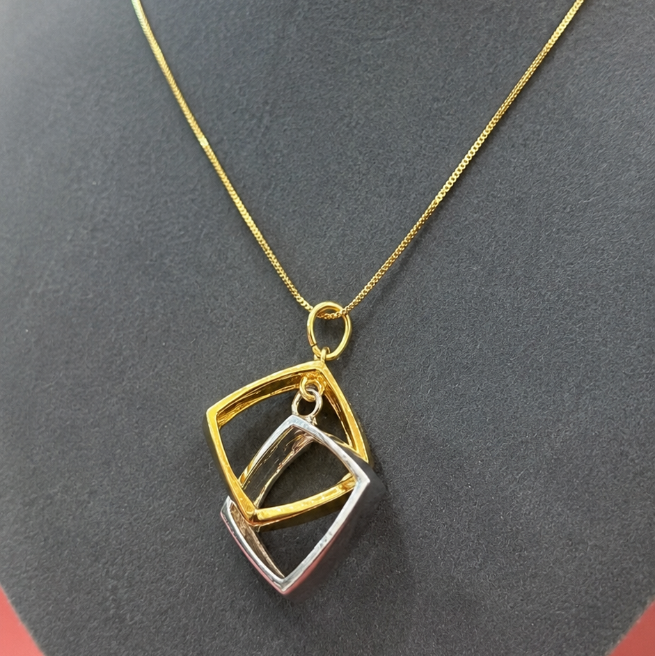 Elegant Dual Tone Geometric Pendant Necklace