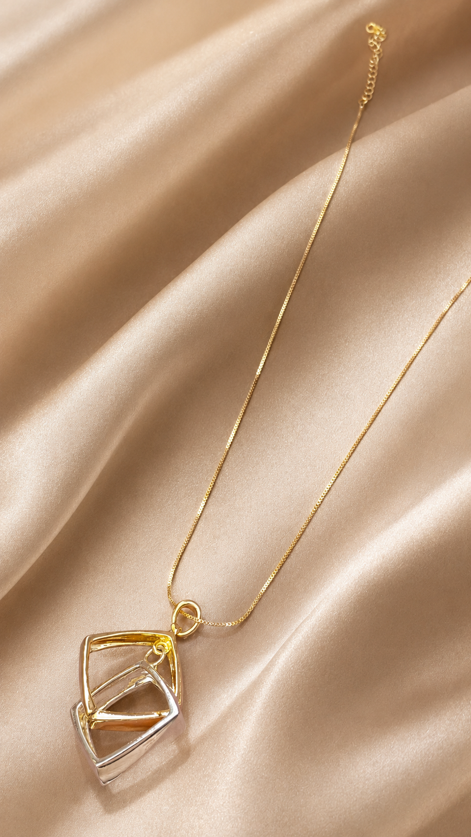 Elegant Dual Tone Geometric Pendant Necklace