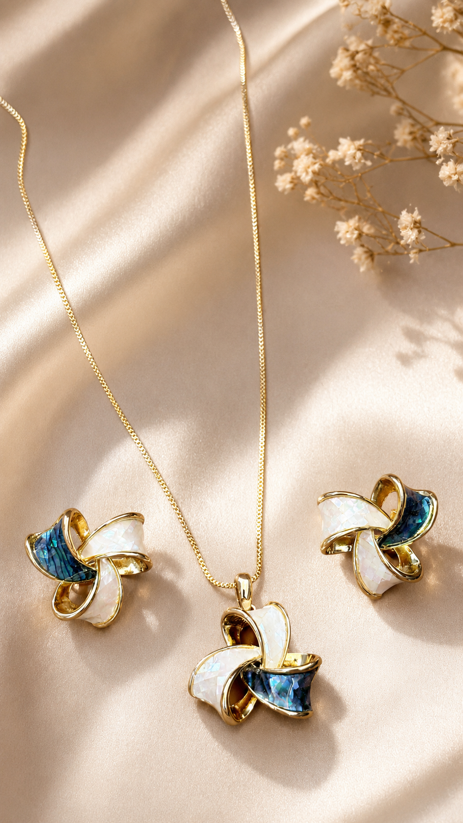 Elegant Pearl White & Blue Floral Jewellery