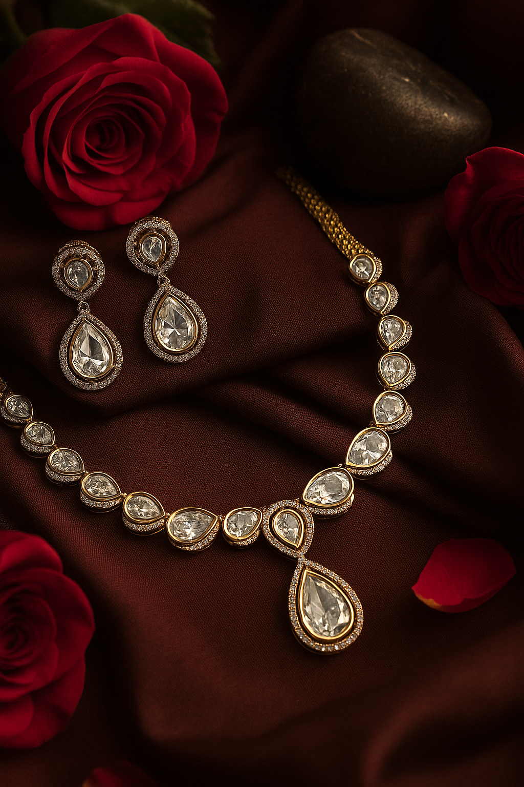 Luxury Indian Polki Kundan Jewelry Set