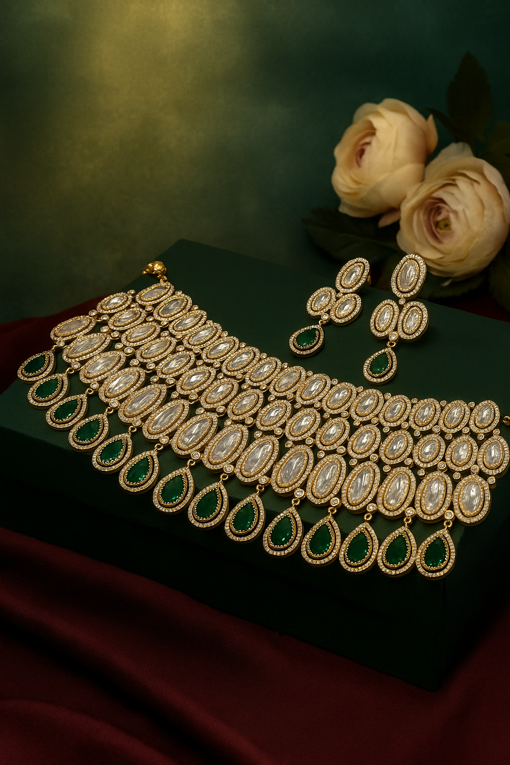Emerald Grace Polki Kundan Bridal Necklace Set