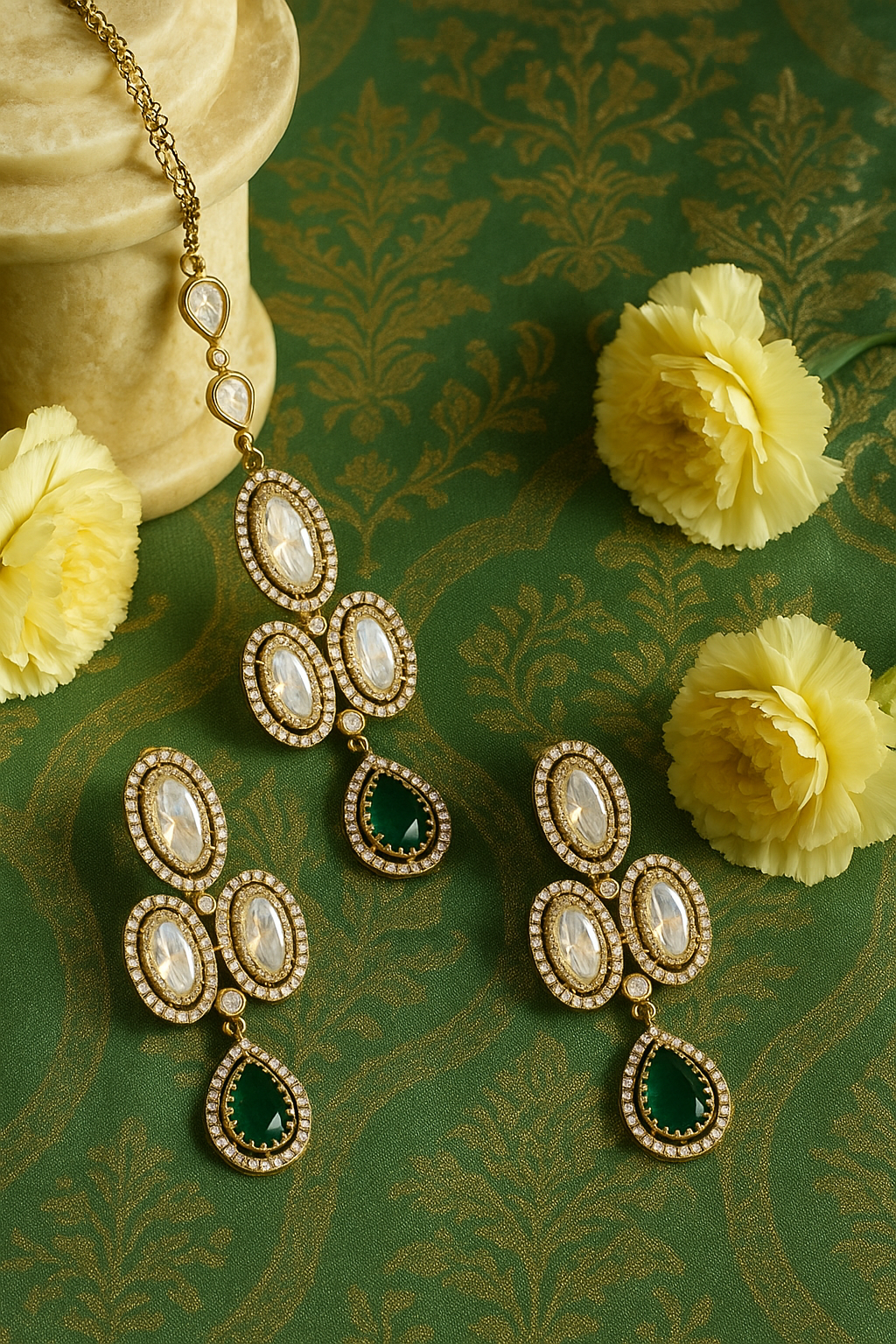 Emerald Grace Polki Kundan Bridal Necklace Set