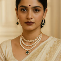 Queen Pearl Emerald  Polki Necklace Set