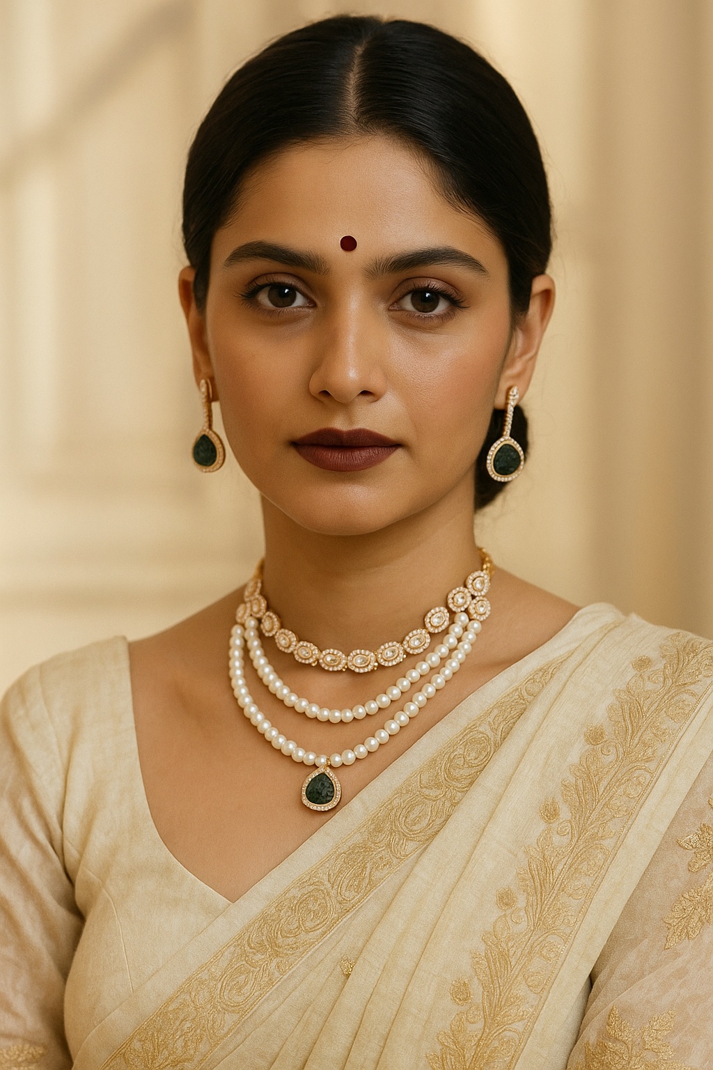 Queen Pearl Emerald  Polki Necklace Set