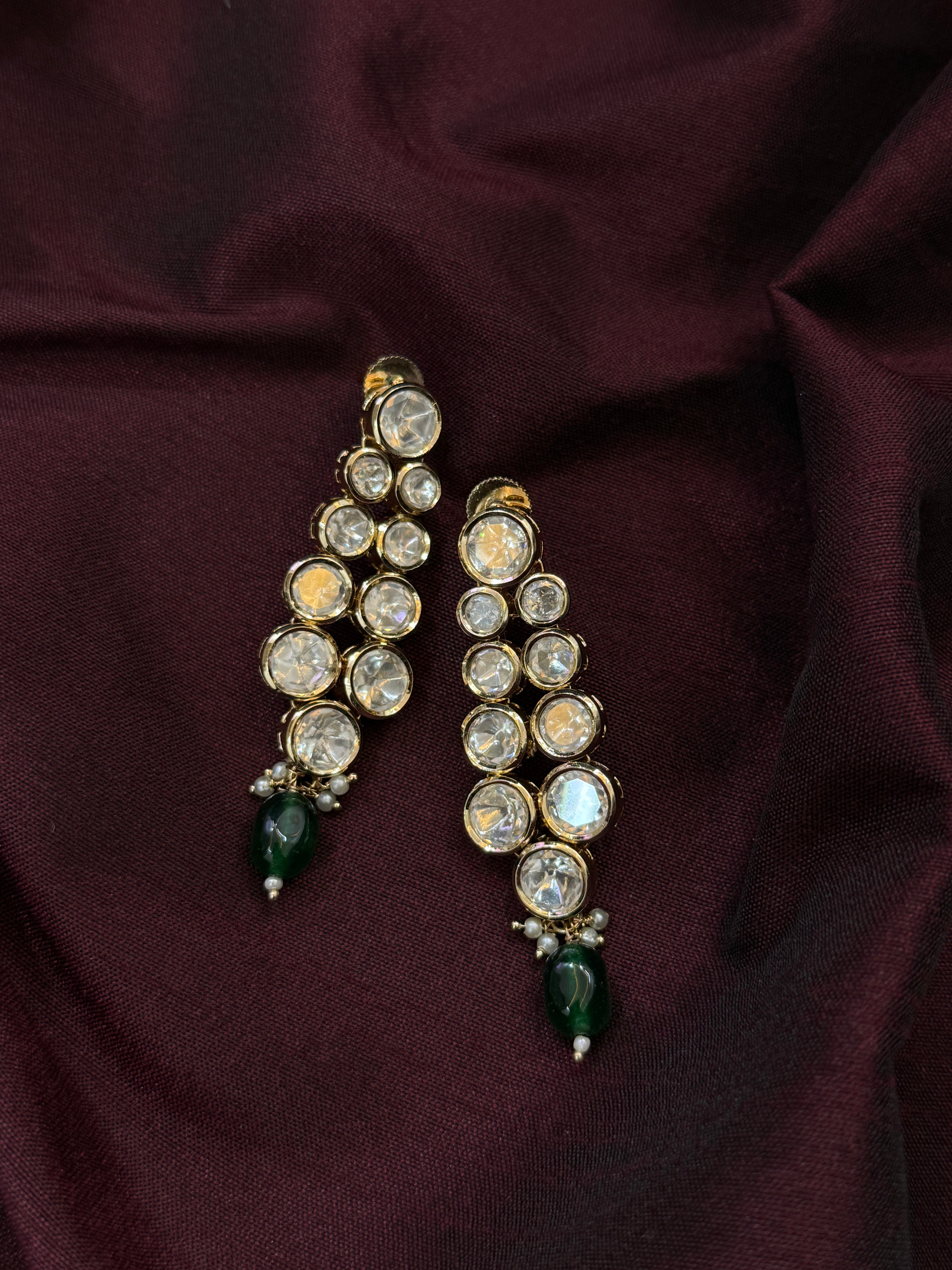 Royal Emerald Green Moissanite Kundan Bridal Necklace & Earrings Set