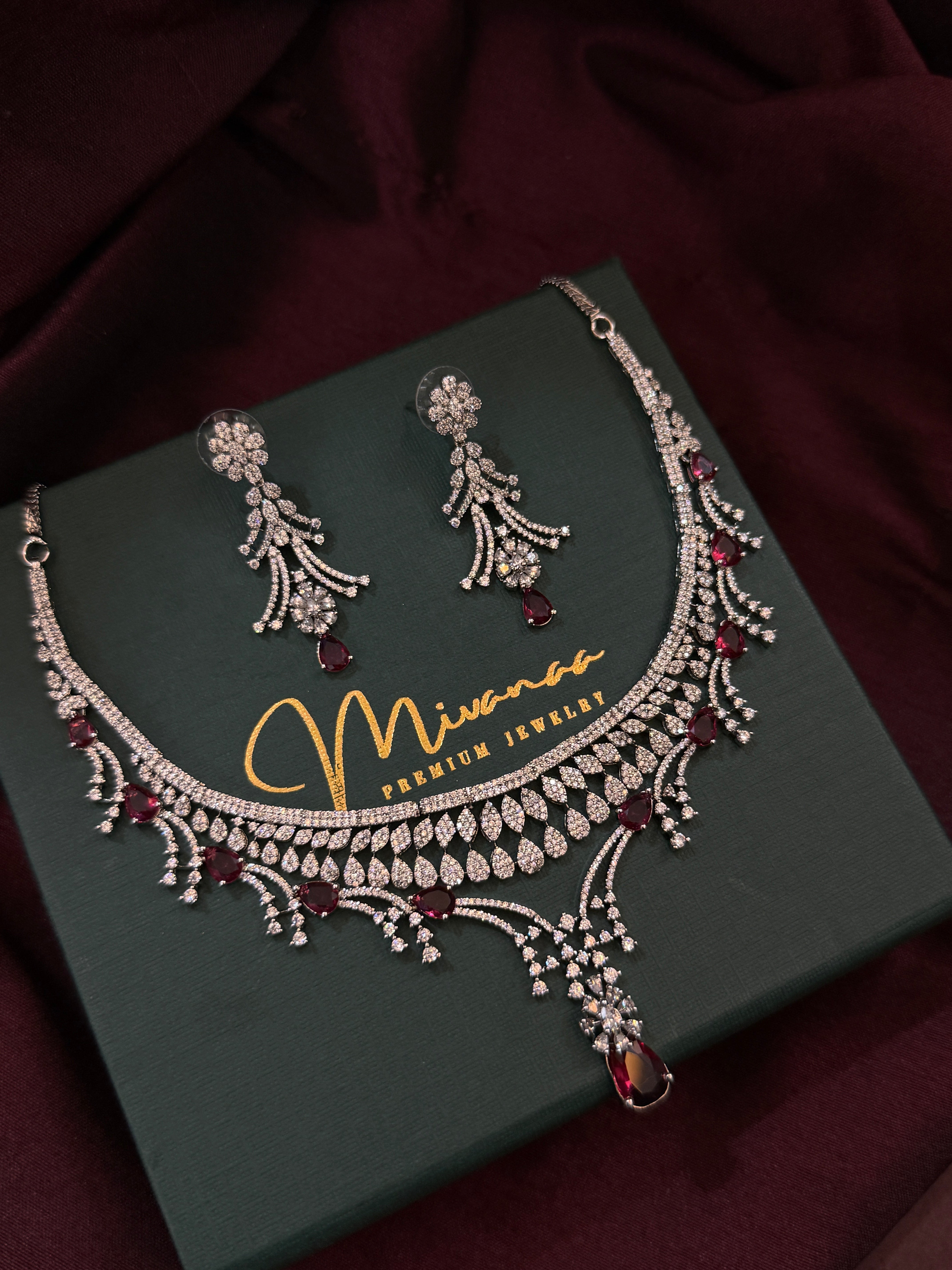 Ruby Grace American Diamond Necklace & Earrings Set