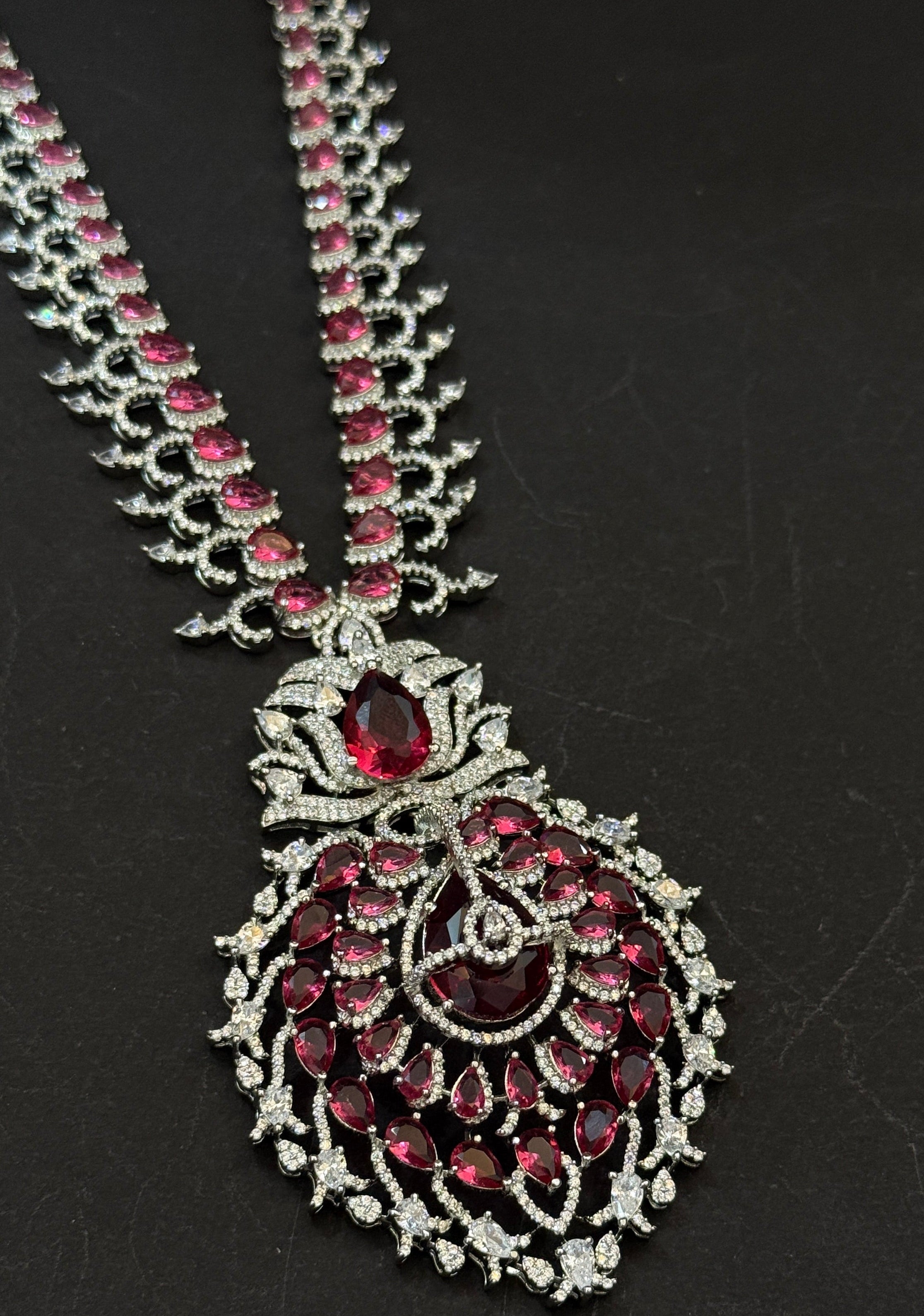 Royal Ruby Teardrop American Diamond Necklace Set