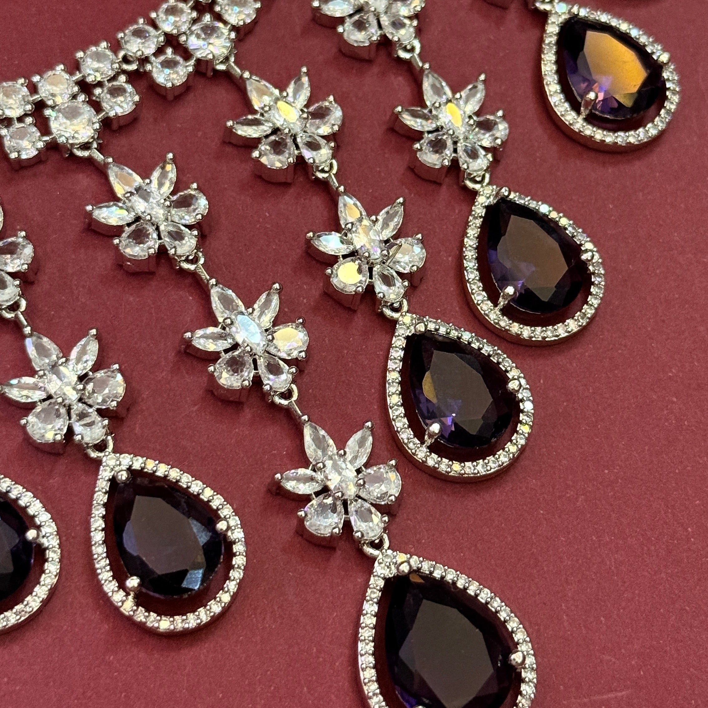 Lavender Teardrop American Diamond Statement Jewelry Set for Women