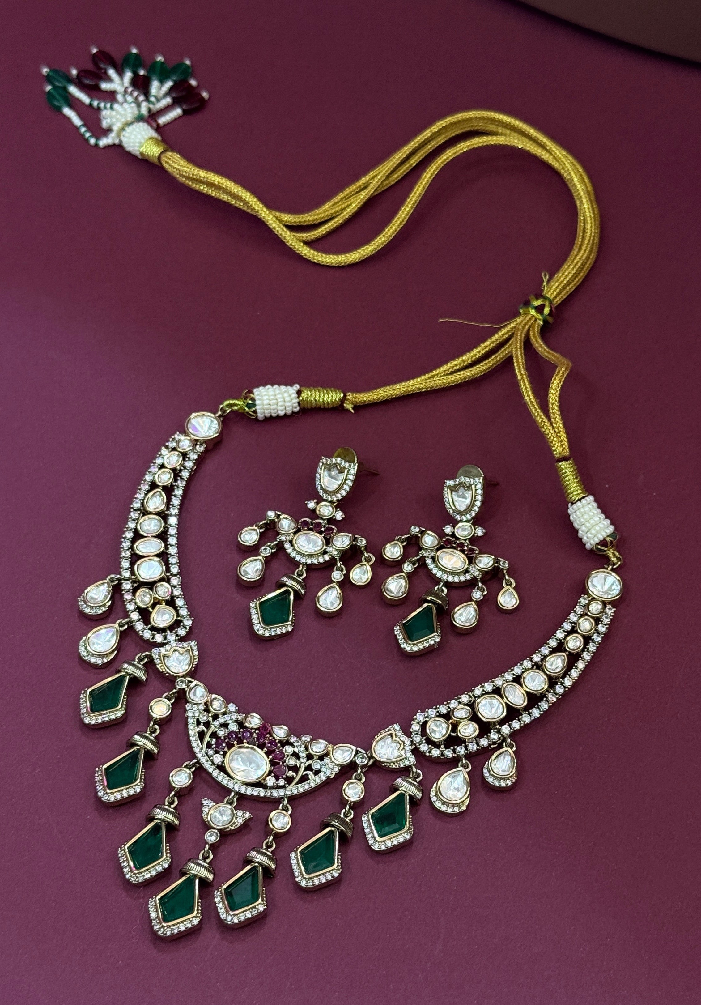 Royal Emerald Kundan AD Choker Necklace Set