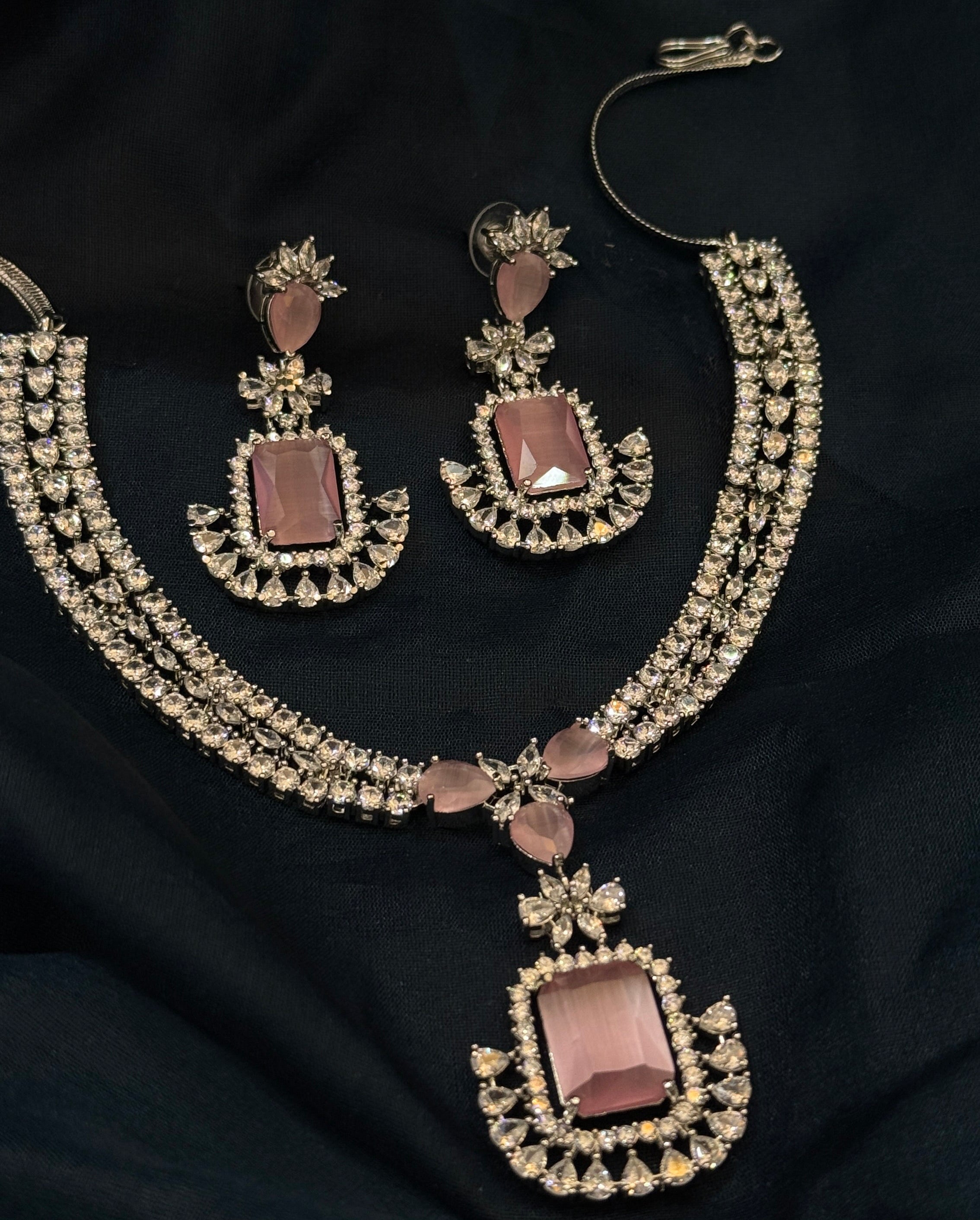 Blush Pink American Diamond Necklace Set