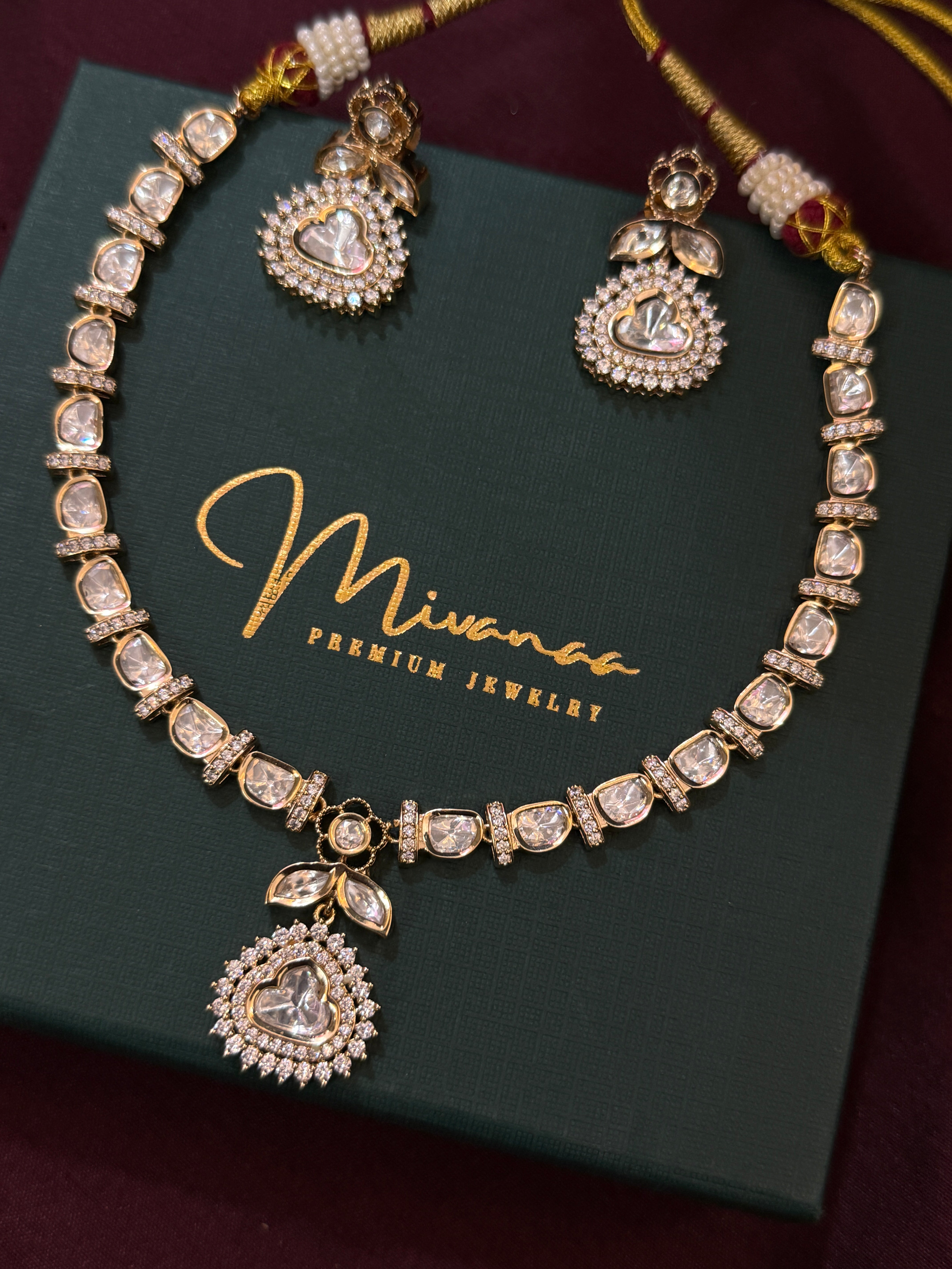 Royal Heart Motif Real Polki Kundan Necklace Set