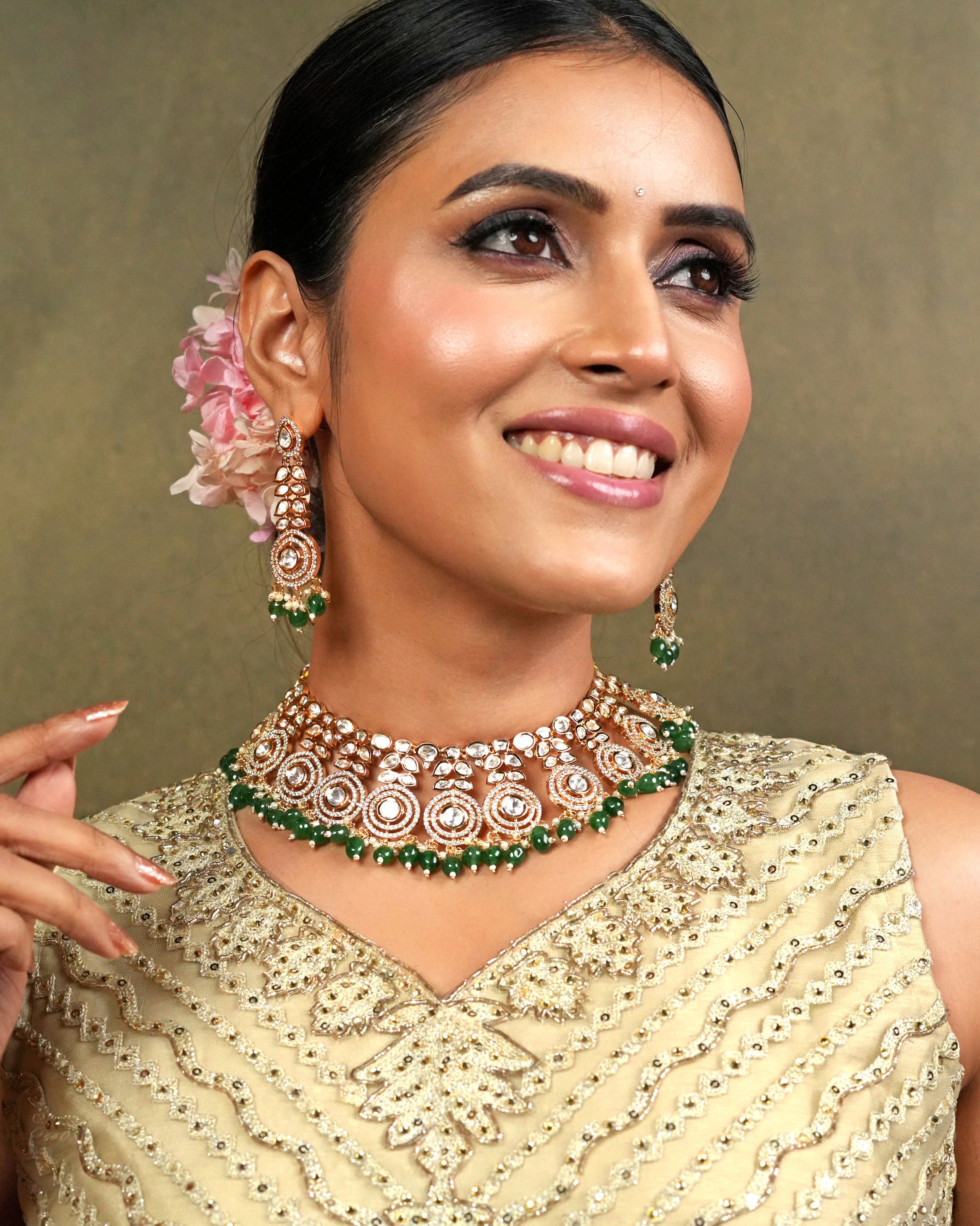 Luxury Real Polki Kundan Bridal Necklace Set with Earrings