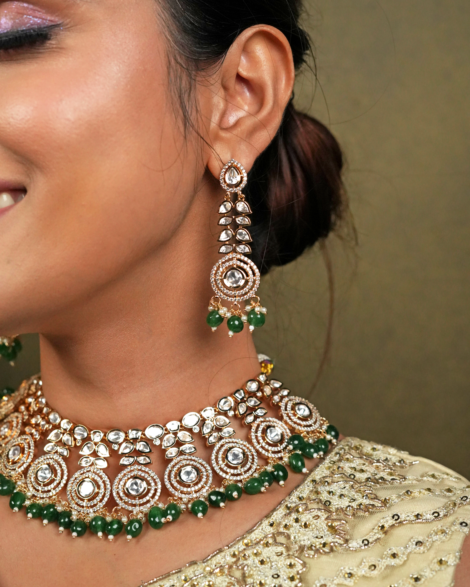 Luxury Real Polki Kundan Bridal Necklace Set with Earrings