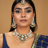 Green Enamel & Pearls |Royal Polki Wedding Necklace