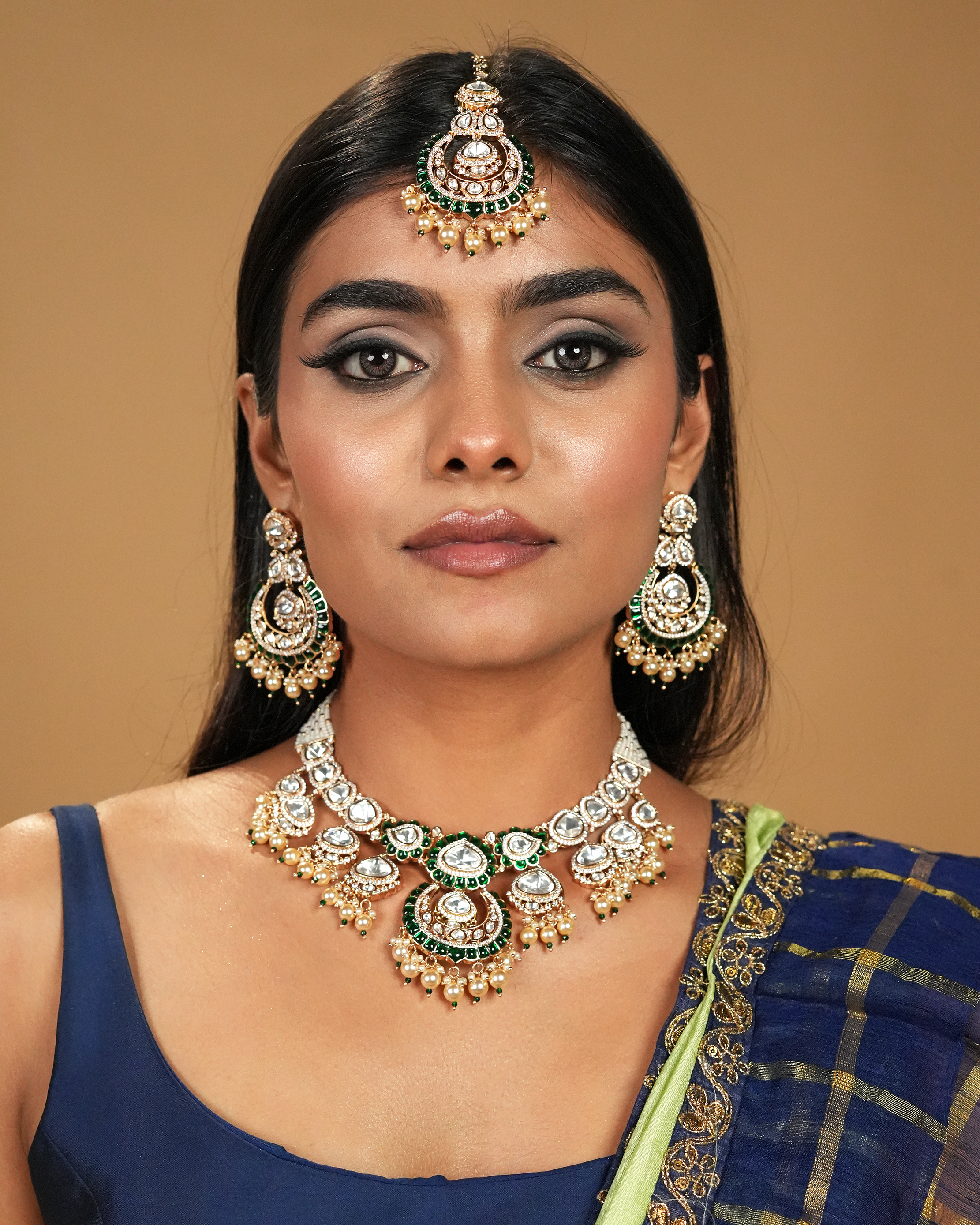 Green Enamel & Pearls |Royal Polki Wedding Necklace